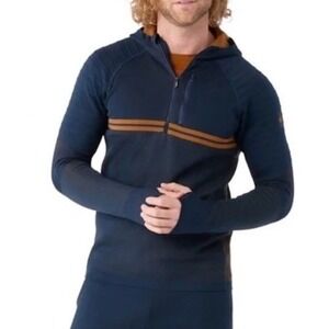 Smartwool Intraknit Pullover Hoodie Mens Medium Merino Wool Athletic Navy Brown